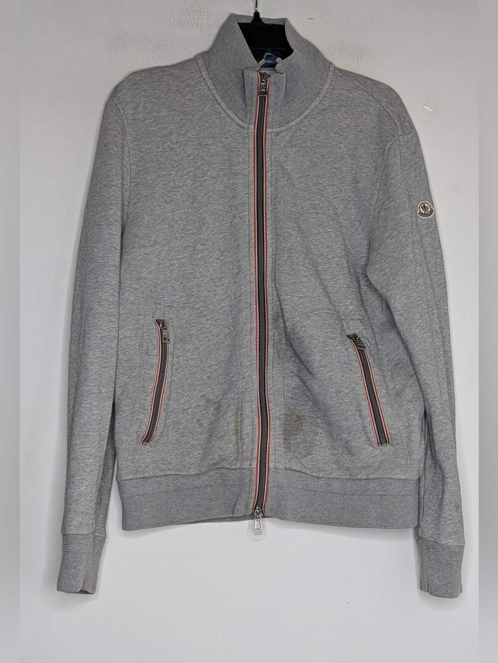 Moncler gray logo patch zip-up track jacket STAINS